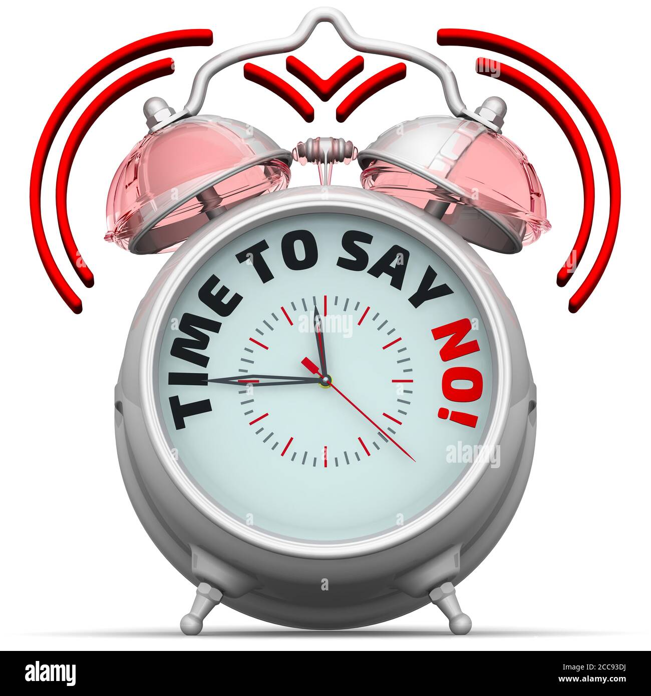 Time to say NO! Alarm clock with the words "TIME TO SAY NO!". 3D
