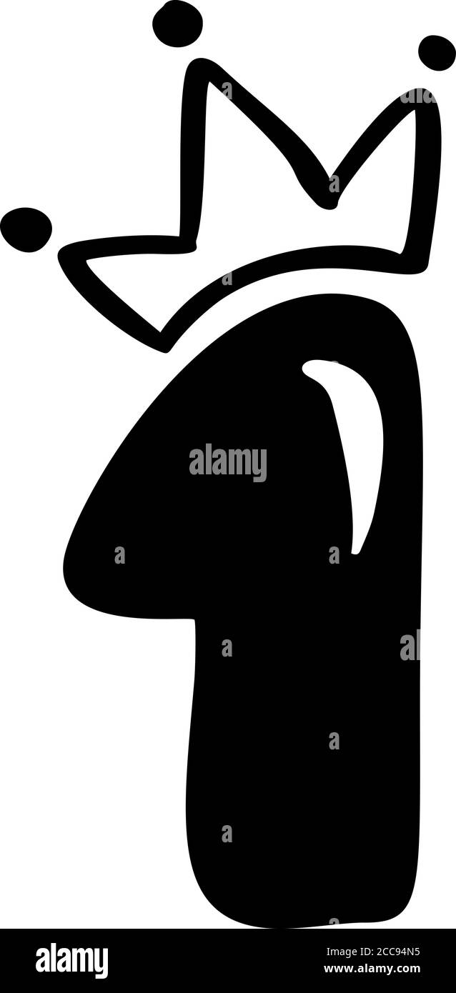 Vector Vintage Cute number 1 with crown. Princess calligraphy element