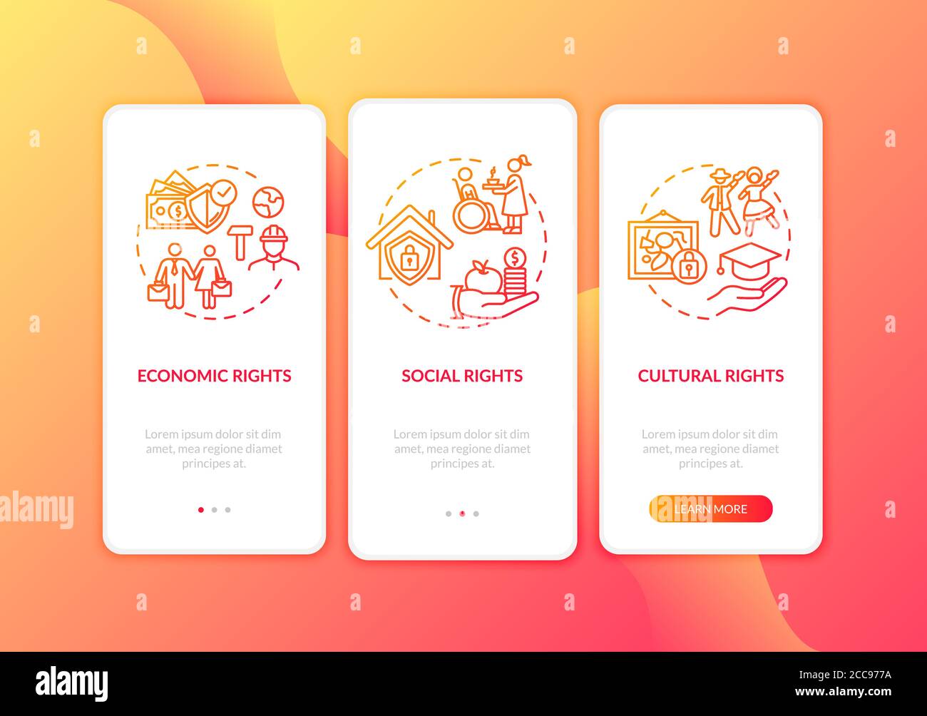 Human rights groups onboarding mobile app page screen with concepts Stock Vector
