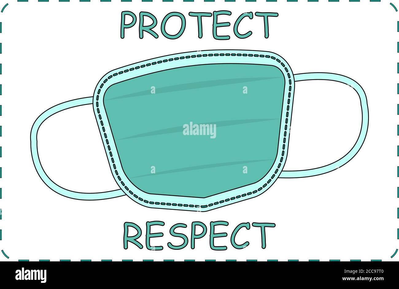 Vector illustration of a mask with the text PROTECT RESPECT. Poster for the classroom. Back to school 2020. Students and teachers responsibility. Stock Vector