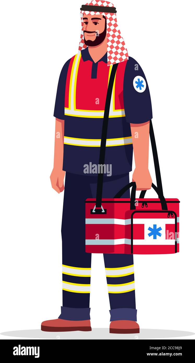 Male paramedic semi flat RGB color vector illustration Stock Vector