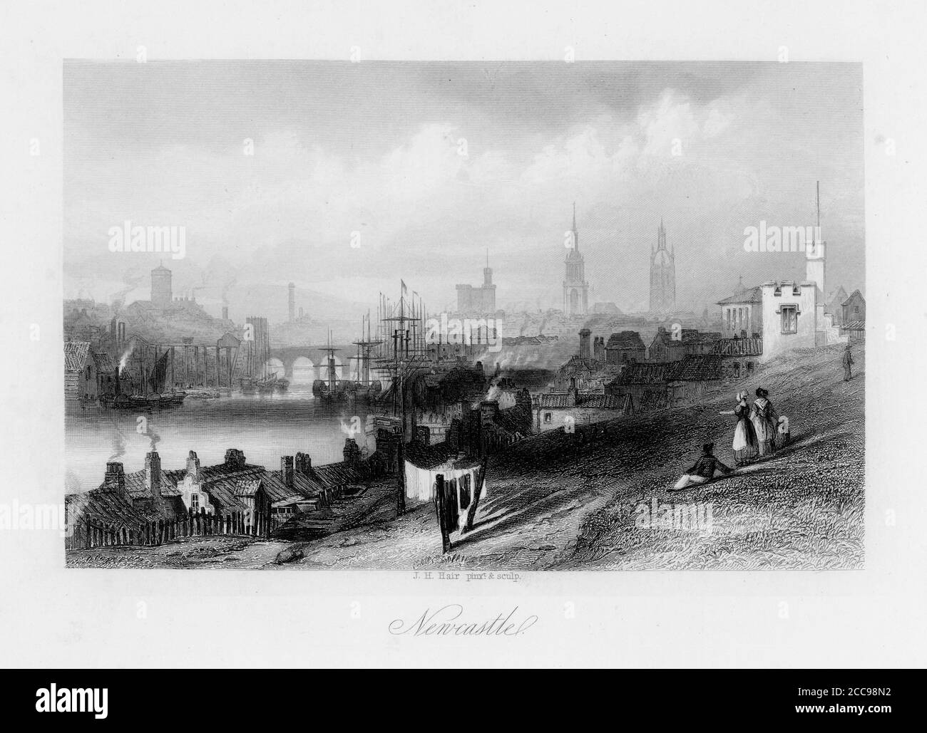 Newcastle - c.1850 - Newcastle / Newcastle-upon-Tyne drawn and engraved by J H Hair and published in Payne's Universum Artist (London: Brain & Payne, c.1850) Stock Photo