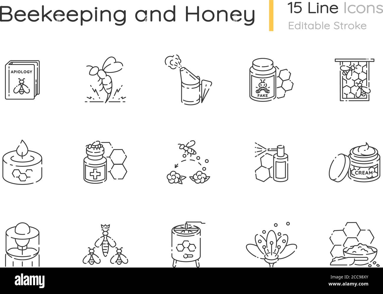 Beekeeping linear icons set Stock Vector