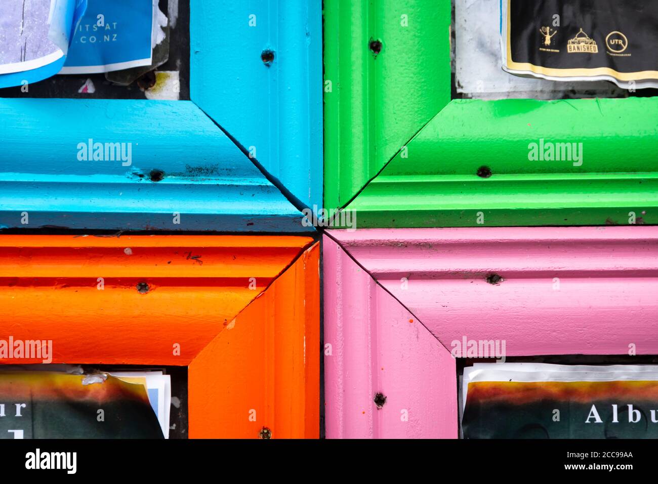 Coloured picture frames, Wellington, North Island, New Zealand Stock