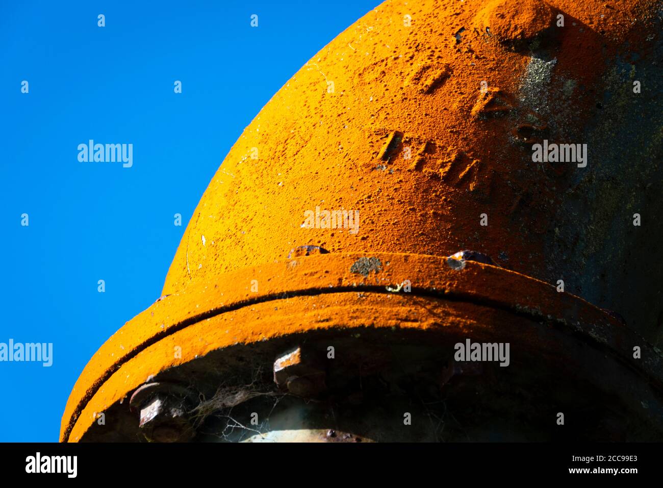 Yellow water pipe, part of old waterworks at Zealandia, Wellington, North Island, New Zealand Stock Photo