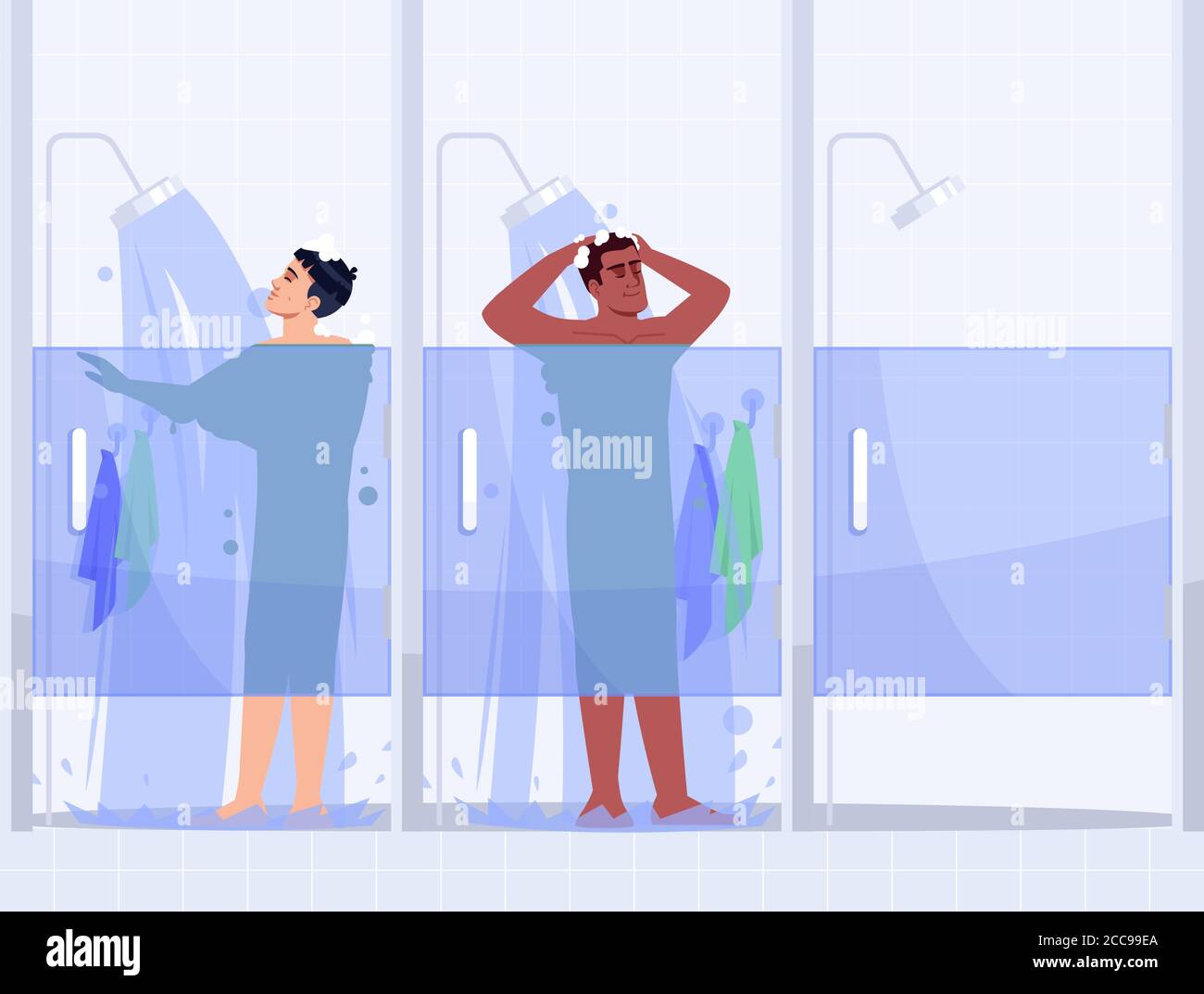 Male gym shower semi flat vector illustration Stock Vector Image & Art
