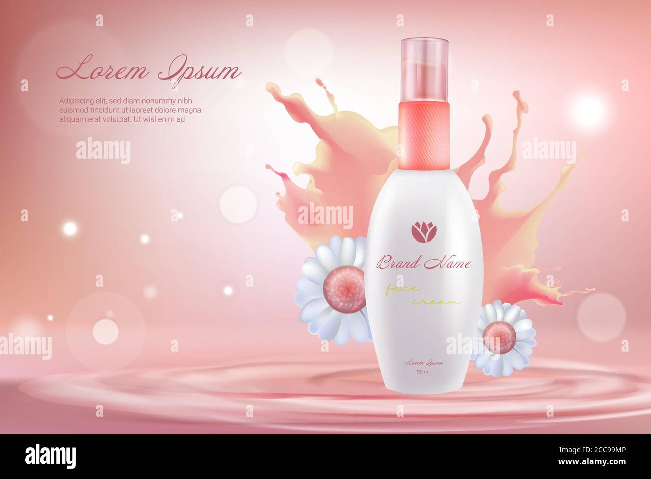 Face skincare cosmetics vector illustration. 3d realistic plastic white