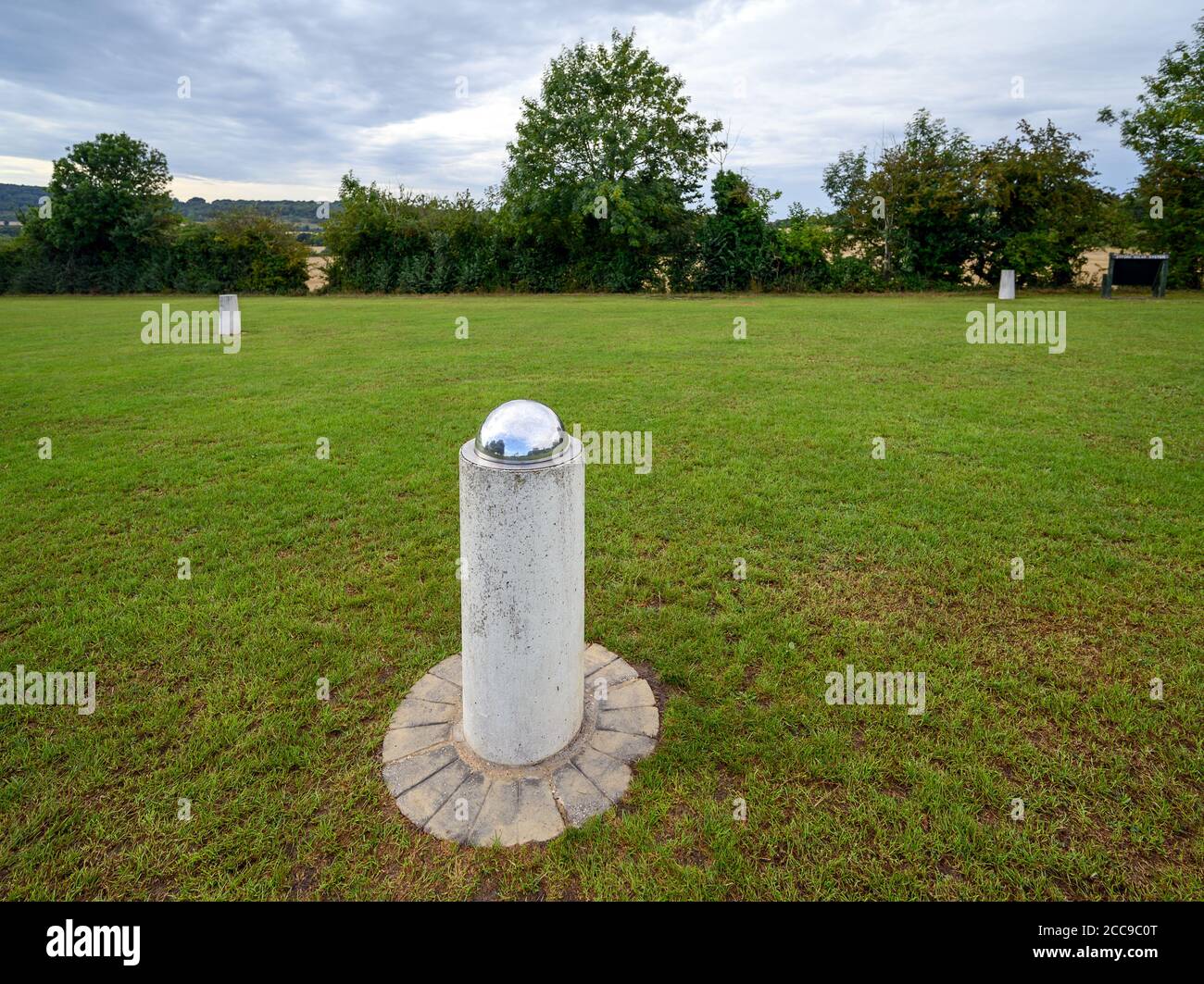 The Otford Solar System in Otford, Kent, UK. This scale model of the solar system is in the recreation ground with outer planets around the village. Stock Photo