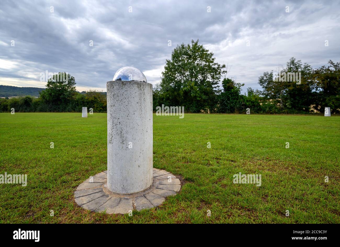 The Otford Solar System in Otford, Kent, UK. This scale model of the solar system is in the recreation ground with outer planets around the village. Stock Photo