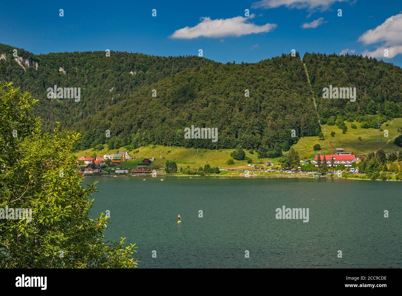 Hotels, health resorts at Palcmanska Masa, reservoir on Hnilec river, Slovak Ore Mountains, Slovak Paradise National Park, Kosice Region, Slovakia Stock Photo