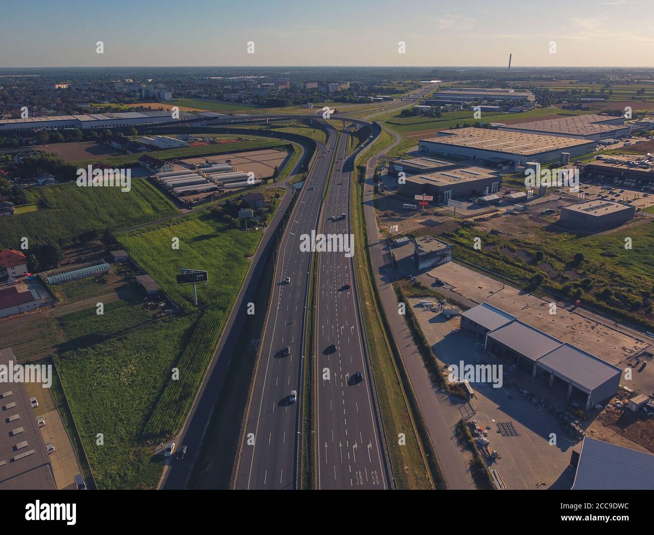 Highway near capital city, bypass of large city. Drone, aerial view ...