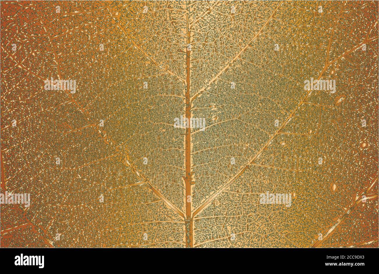 Distress tree leaves, leaflet texture on golden background. Black and white grunge background. EPS8 vector illustration. Stock Vector