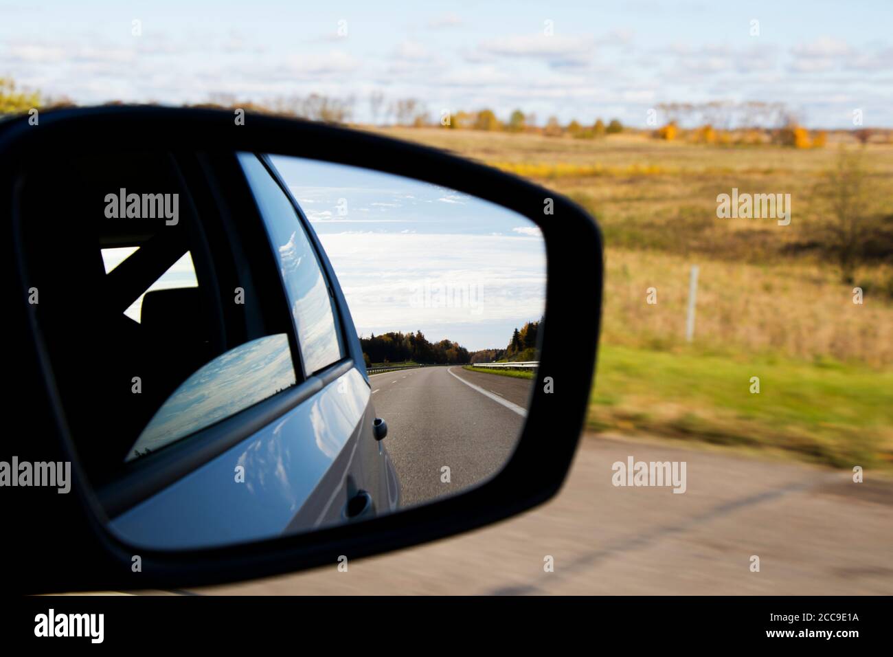 Road in car mirror Stock Photo Alamy