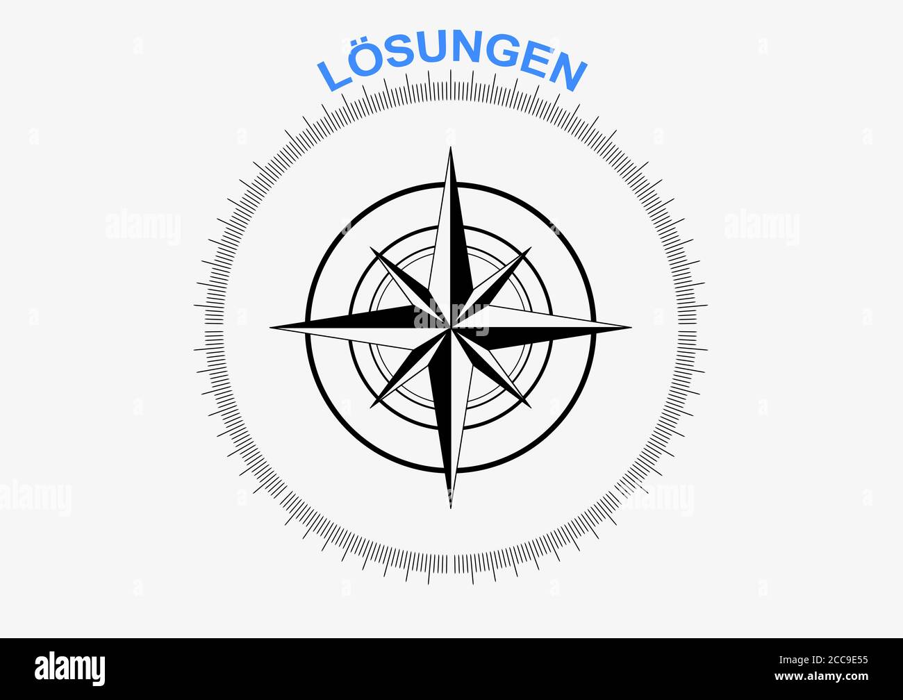 Illustration of a compass and the German word "solutions" isolated on a