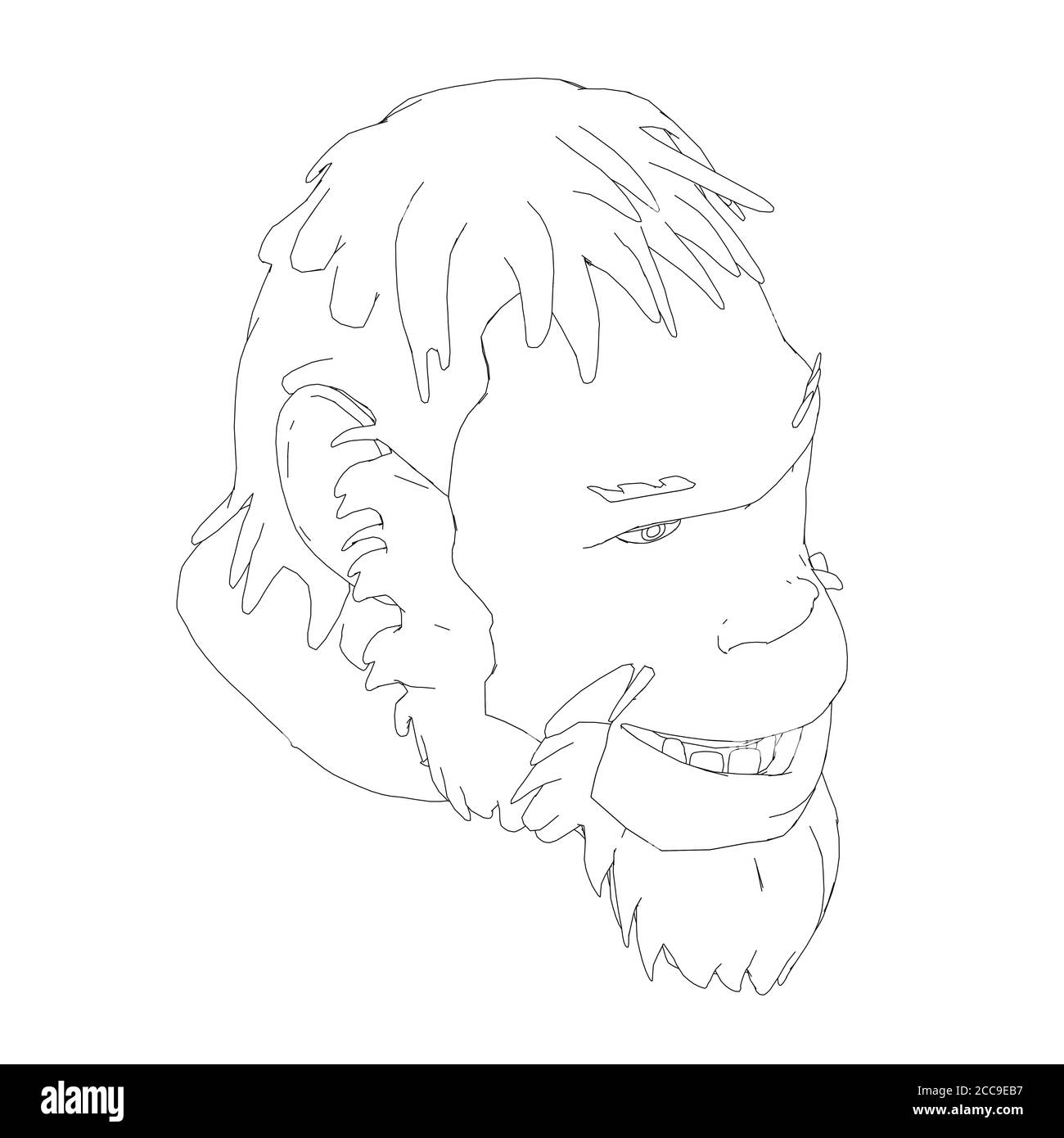 Contour head of a Neanderthal. Contour head of a prehistoric man. Isometric view. Vector illustration. Stock Vector