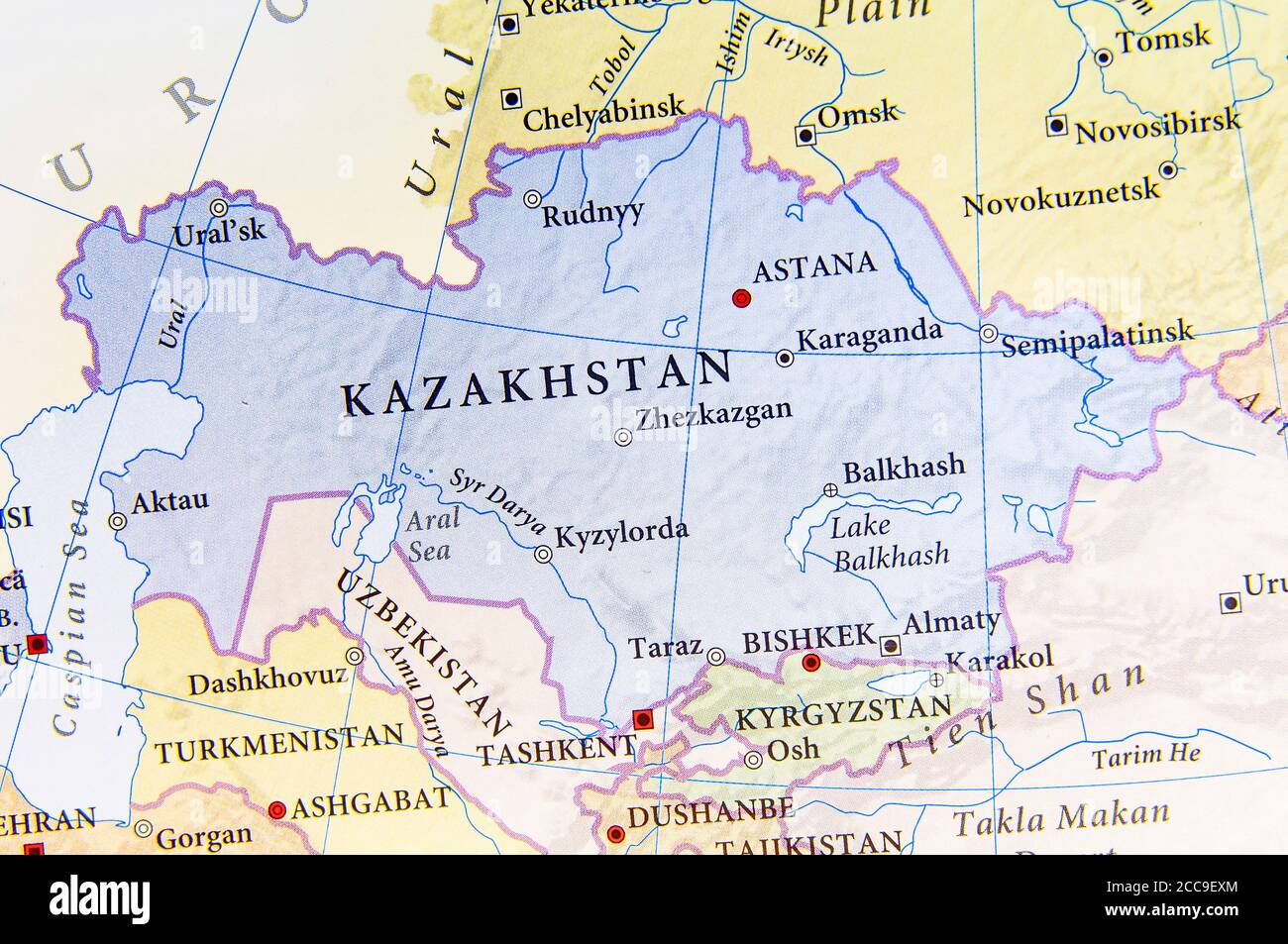 Geographic map of Kazakhstan with important cities Stock Photo - Alamy