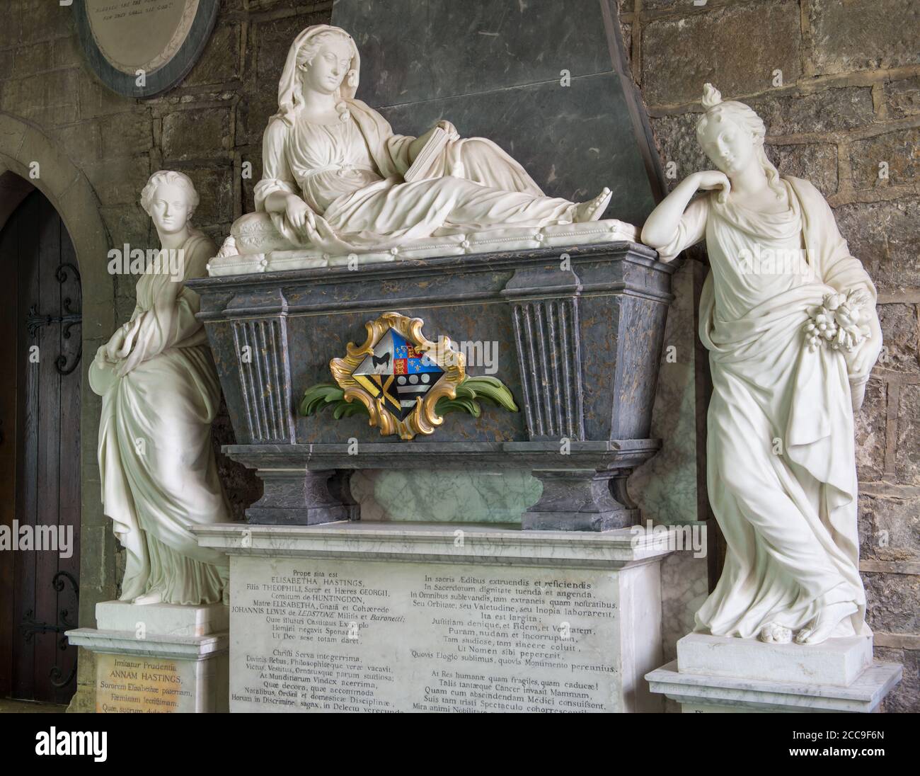 carved marble sculpture in Ledsham church commemorating Lady Elizabeth Hastings Stock Photo