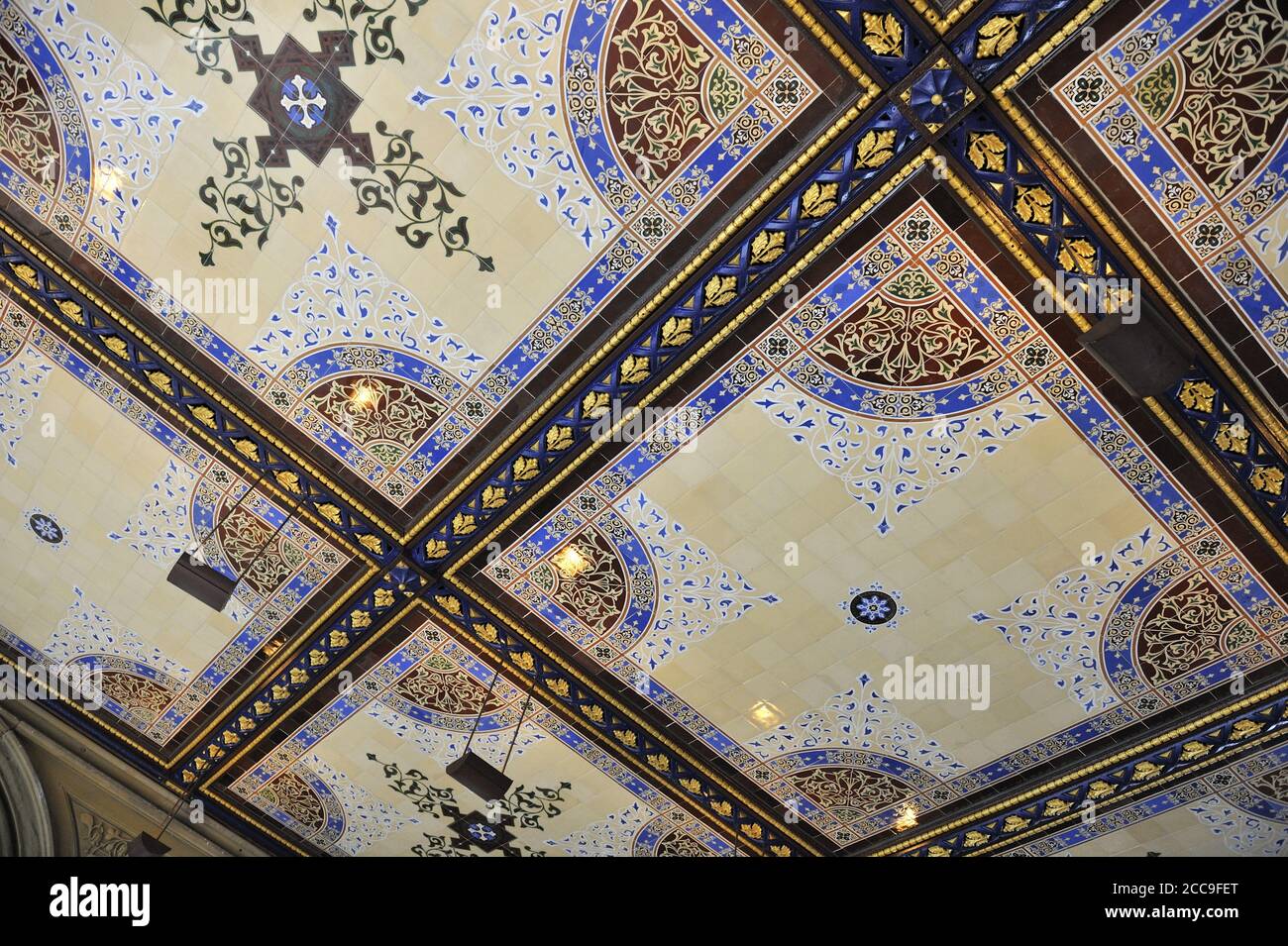 Detail of Minton tile ceiling in Bethesda Terrace building, Central