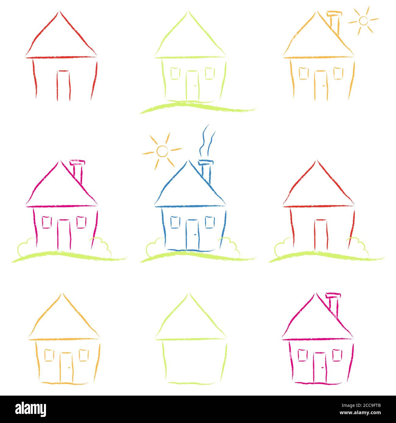 Illustration of colorful house icons isolated on a white background ...