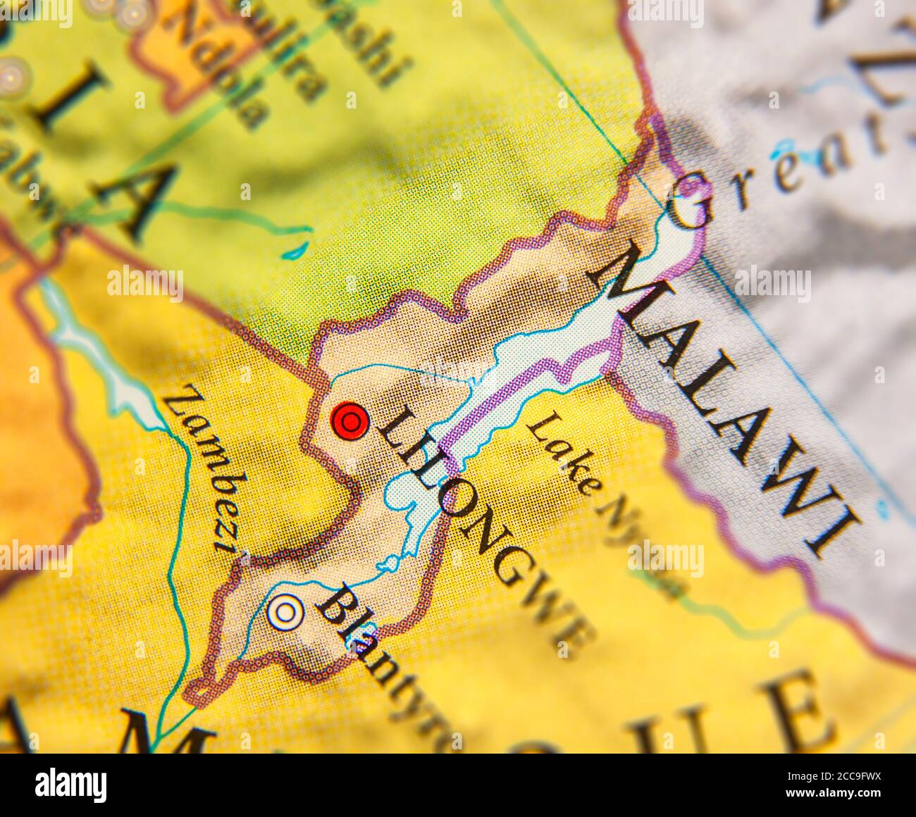 Geographic map of Malawi Stock Photo