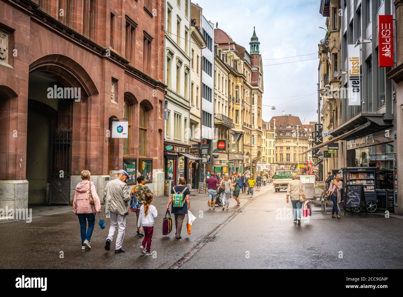 Basel Switzerland , 29 June 2020 : People on Freie Strasse main pedestrian  shopping street and old buildings in Basel old town Switzerland Stock Photo  - Alamy