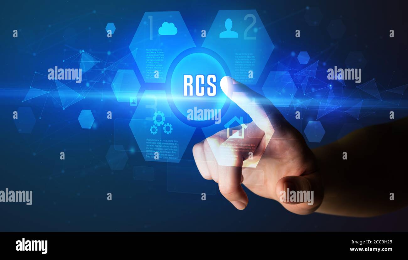 Inscription Technology Hand touching RCS inscription, new technology concept Stock Photo - Alamy