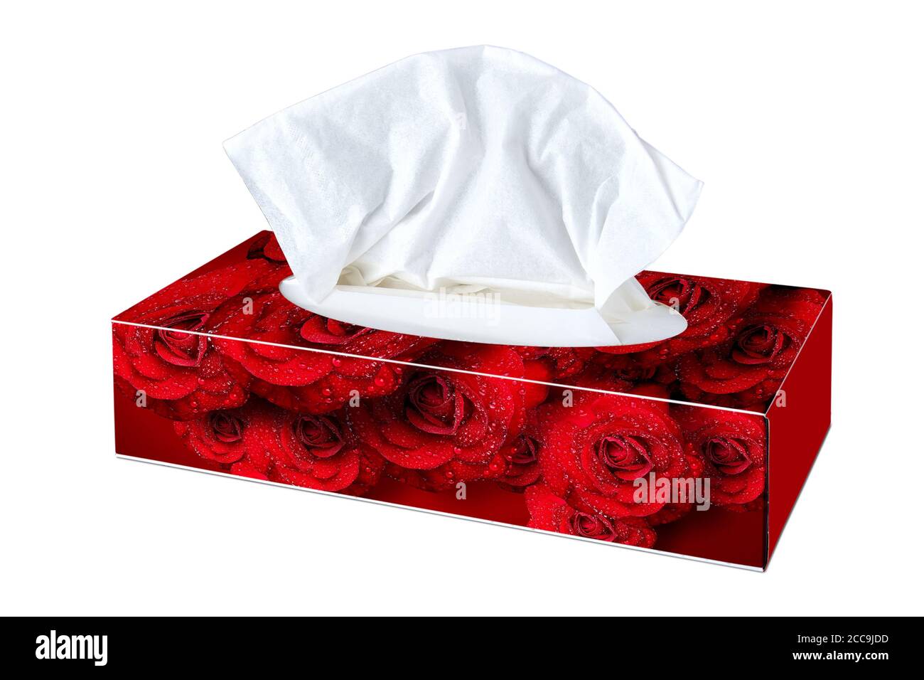 Blank tissue from  Cosmetic Tissues Box illustrated with red roses Stock Photo