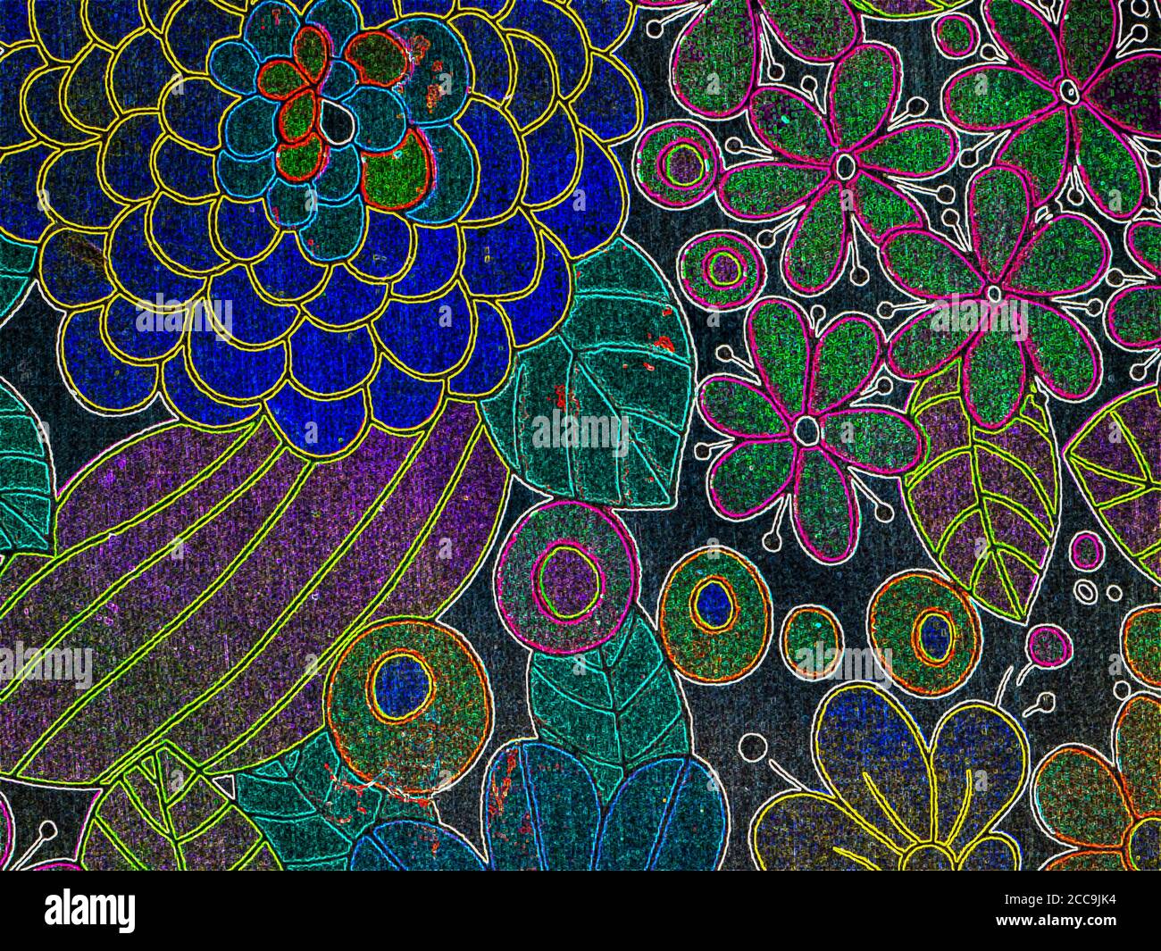 retro floral pattern wallpaper texture background neon style Stock Photo