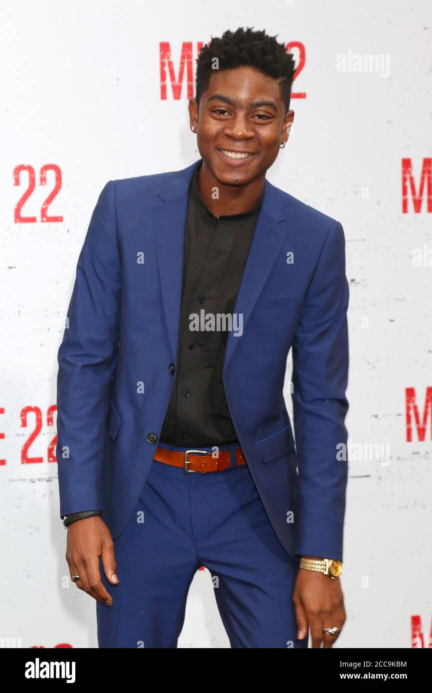 LOS ANGELES - AUG 9:  RJ Cyler at the Mile 22 Premiere at the Village Theater on August 9, 2018 in Westwood, CA Stock Photo