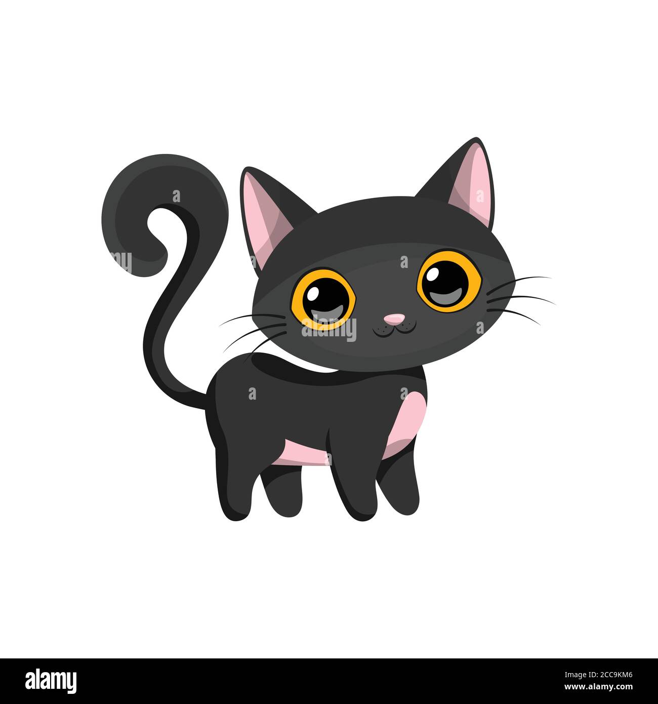 Black Cat Icon. Cute Cartoon Funny Character. Big Eyes. Funny