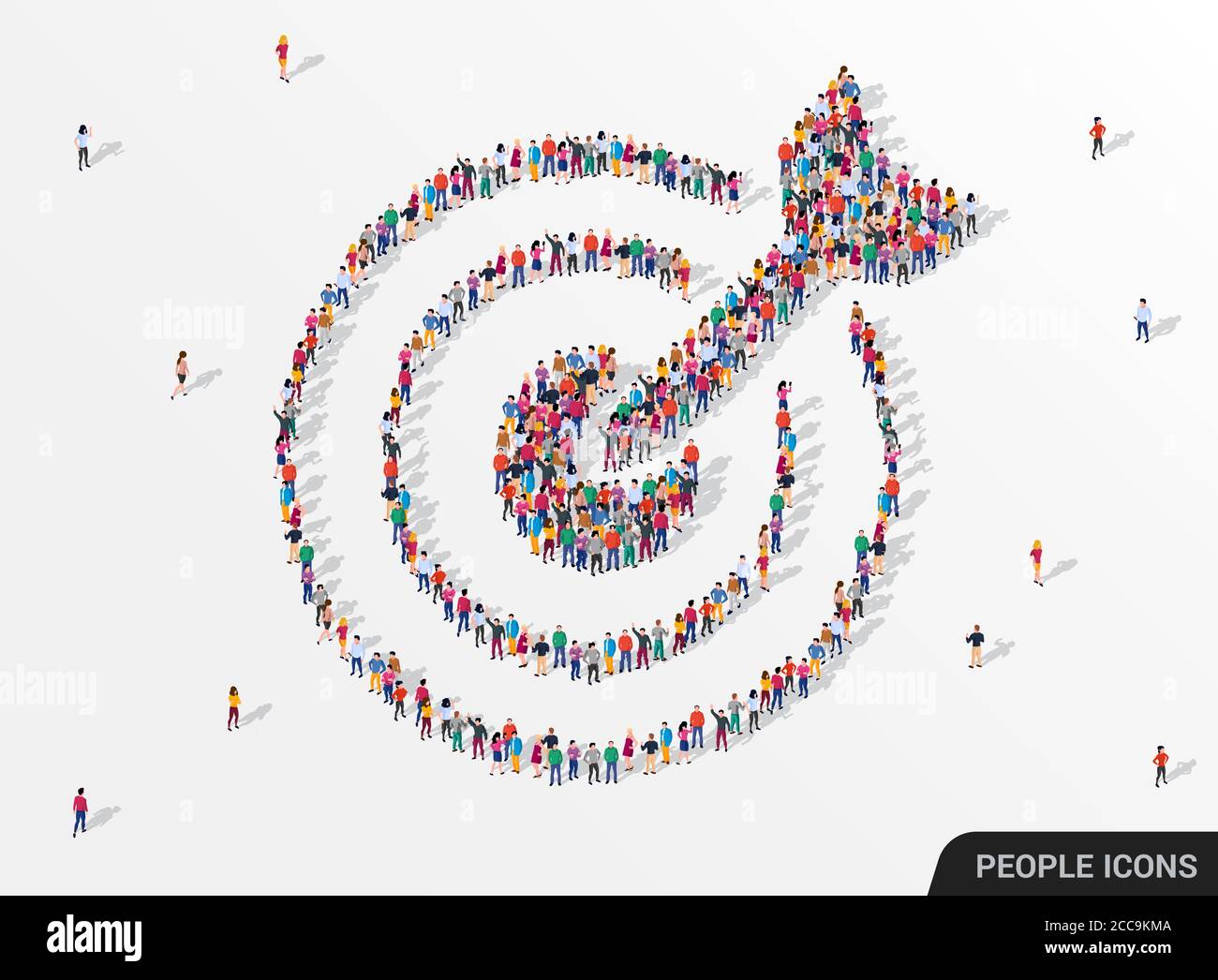 Large group of people seen from above gathered together in the shape of ...