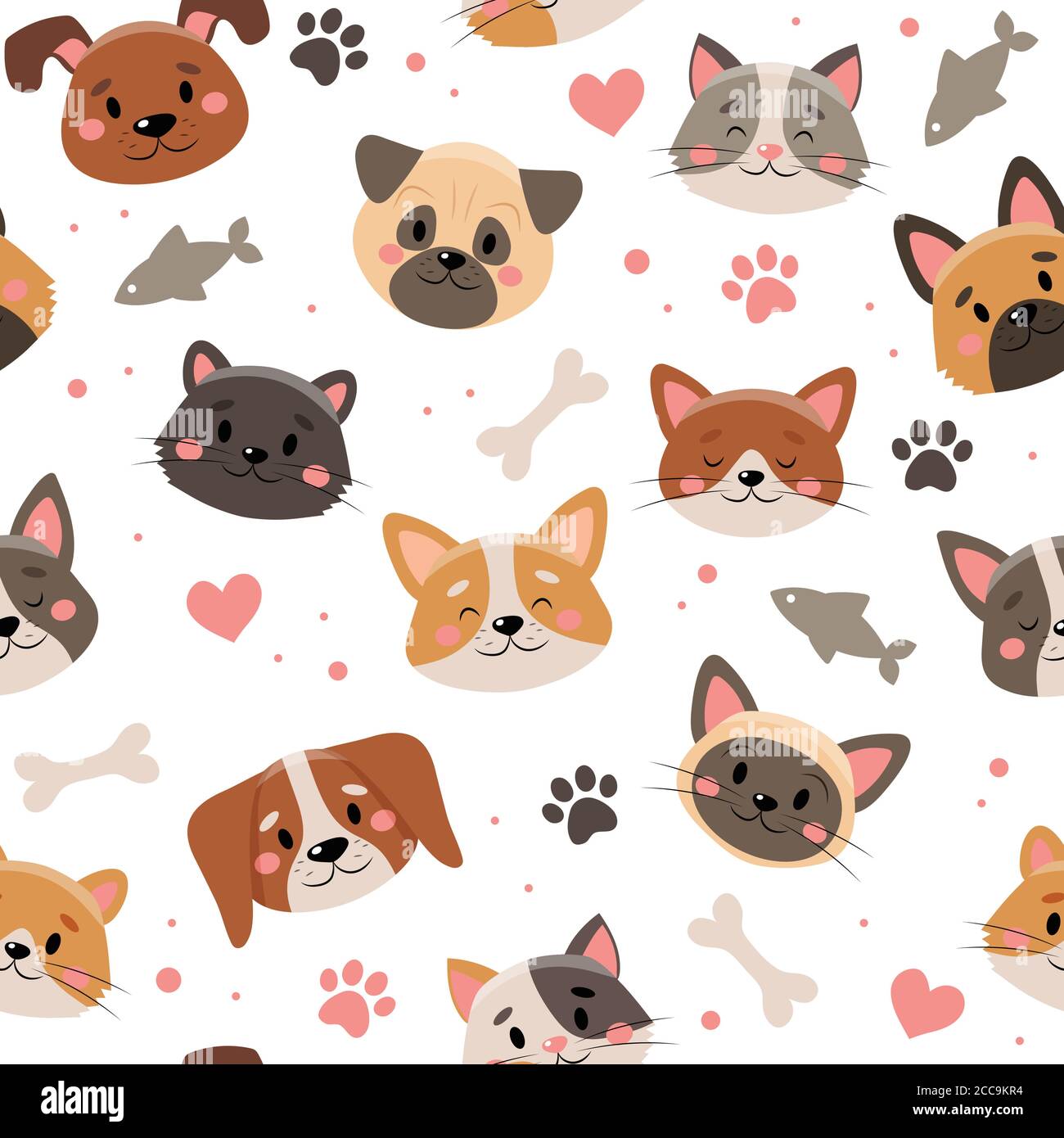 Cute Pets Pattern Different Cats And Dogs Stock Vector Image Art Alamy