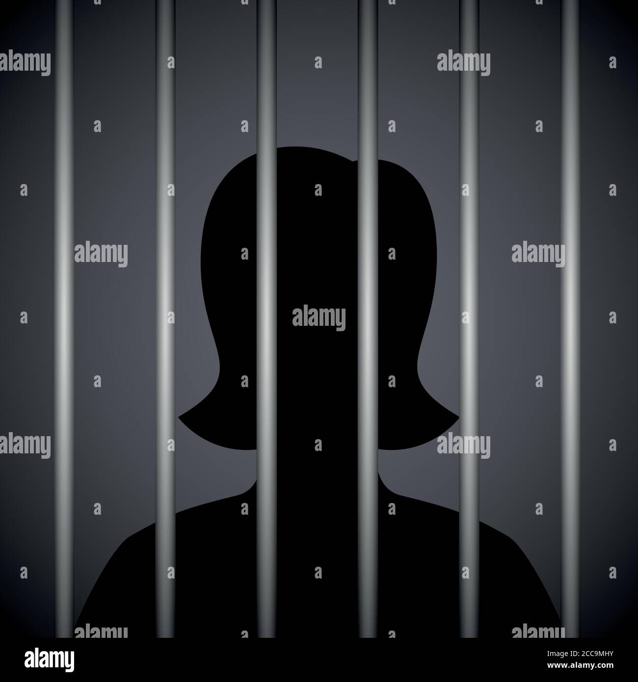 woman in a prison behind jail bars silhouette vector illustration EPS10 Stock Vector