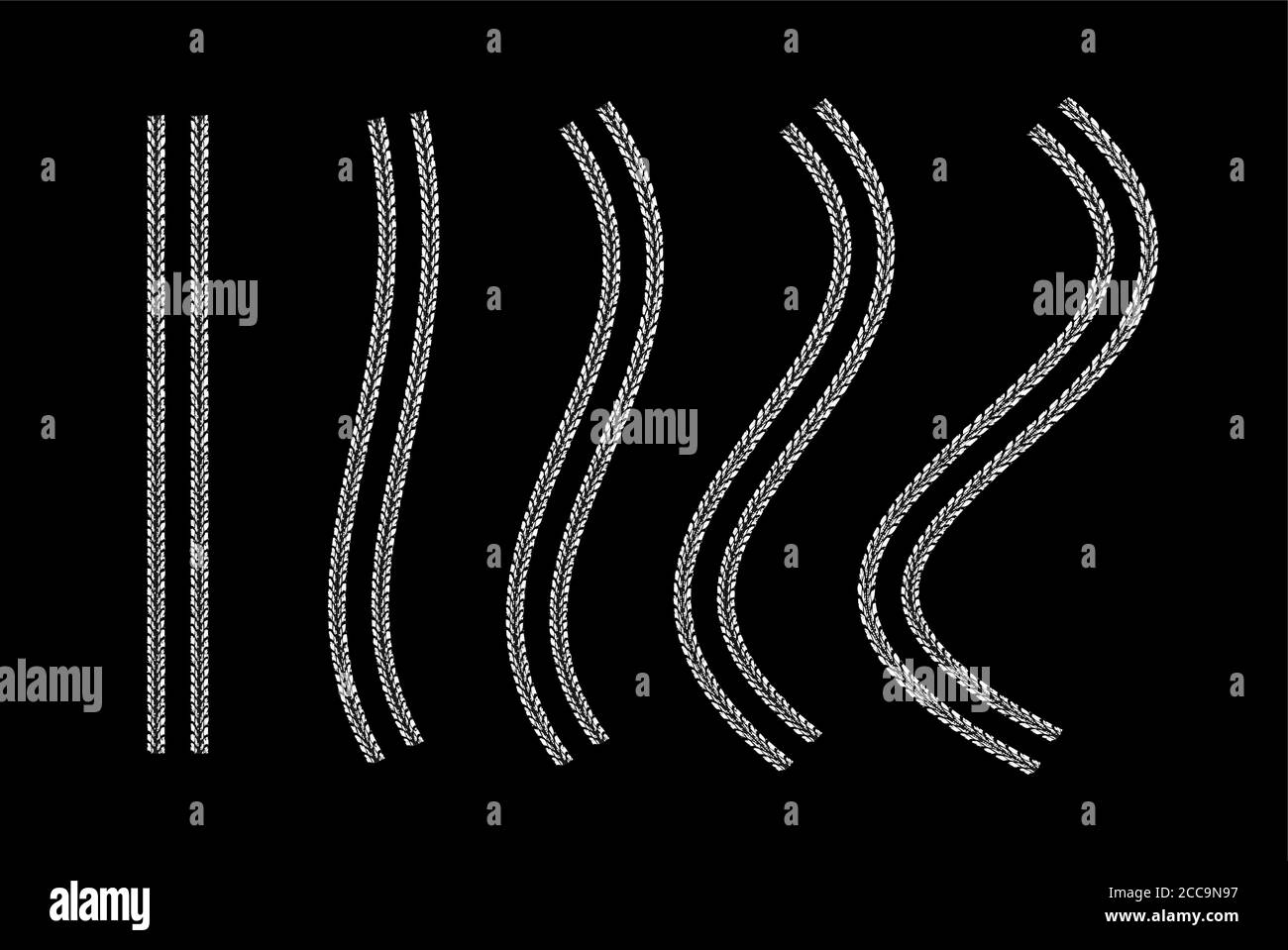 Tire tracks vector set design elements with varying degrees of curvature Stock Vector Image