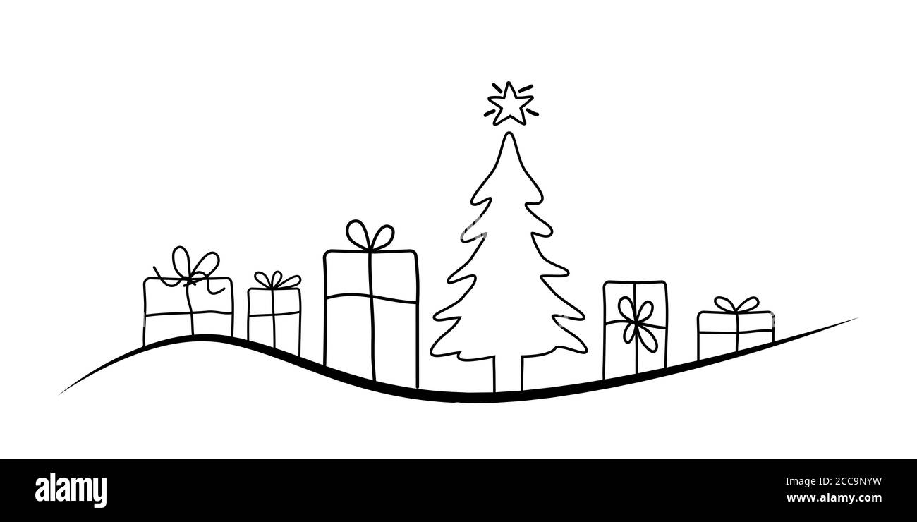 Illustration of Christmas tree and gift boxes on white background Stock ...