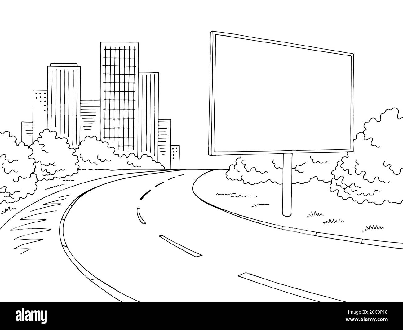 Road Billboard Graphic Black White City Landscape Sketch Illustration Vector Stock Vector Image 3165