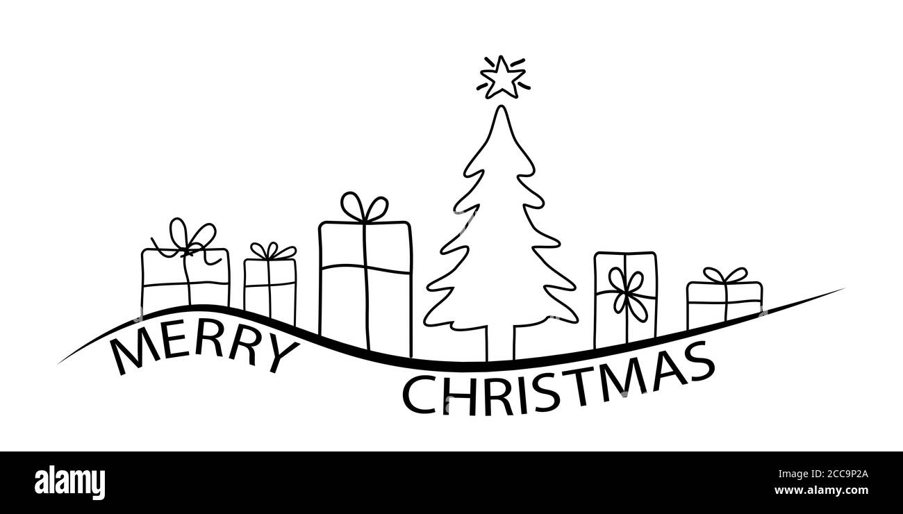 Illustration of Christmas tree and gift boxes on white background Stock ...