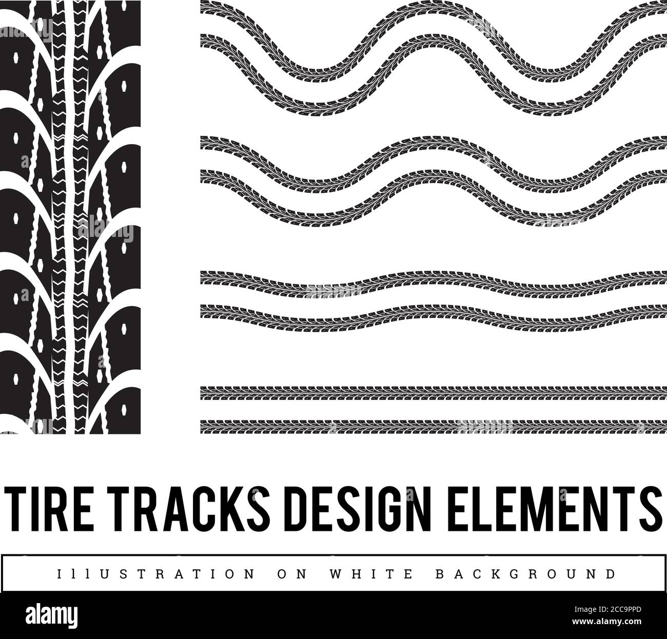 Tire tracks vector set design elements with varying degrees of curvature Stock Vector Image