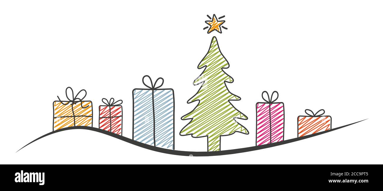 Illustration of Christmas tree and gift boxes on white background Stock ...