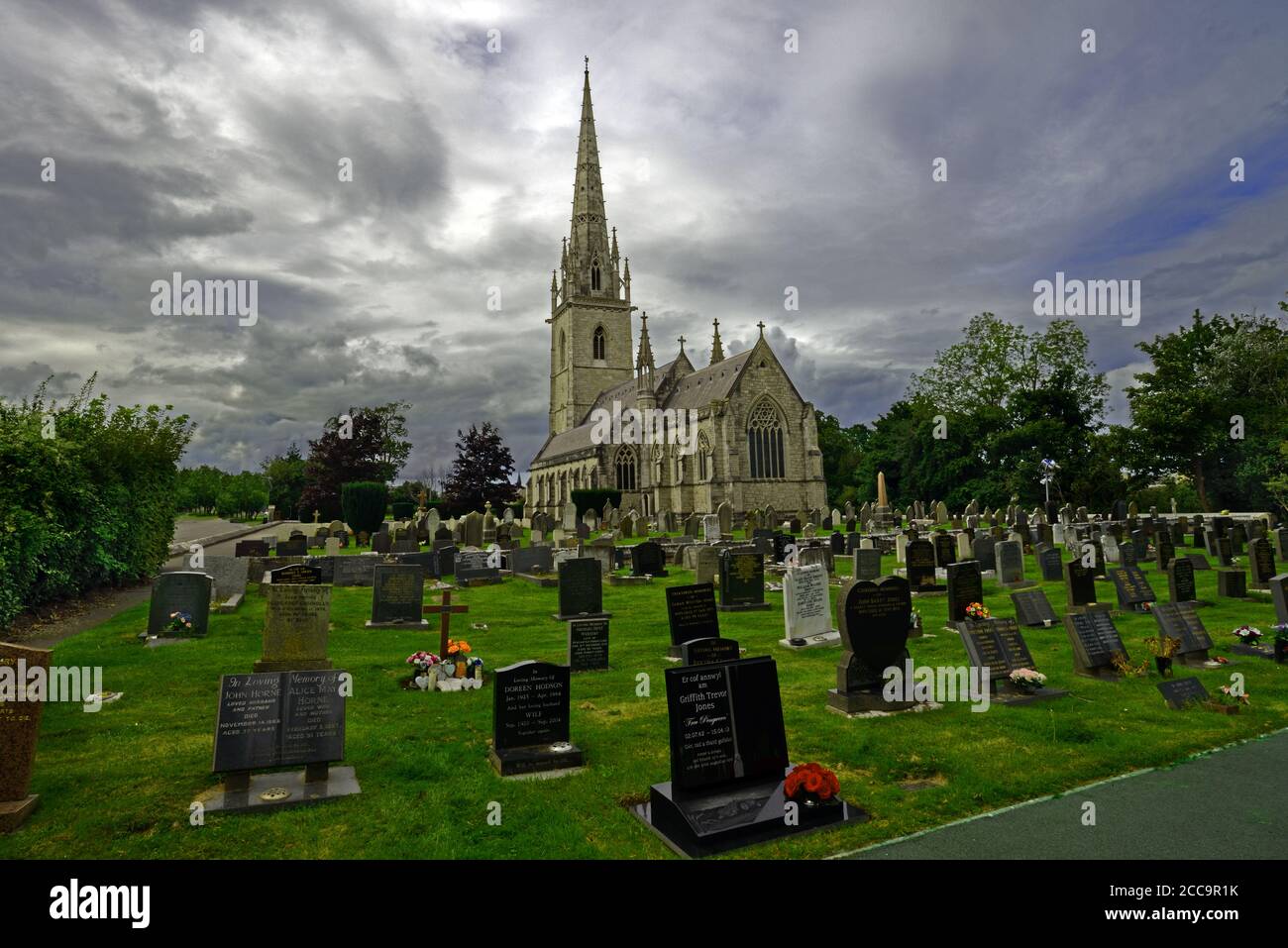 St Margaret's Church (The Marble Church) in Bodelwyddan, North Wales, was constructed in the 1850s. It is a Gothic Style parish church. Stock Photo