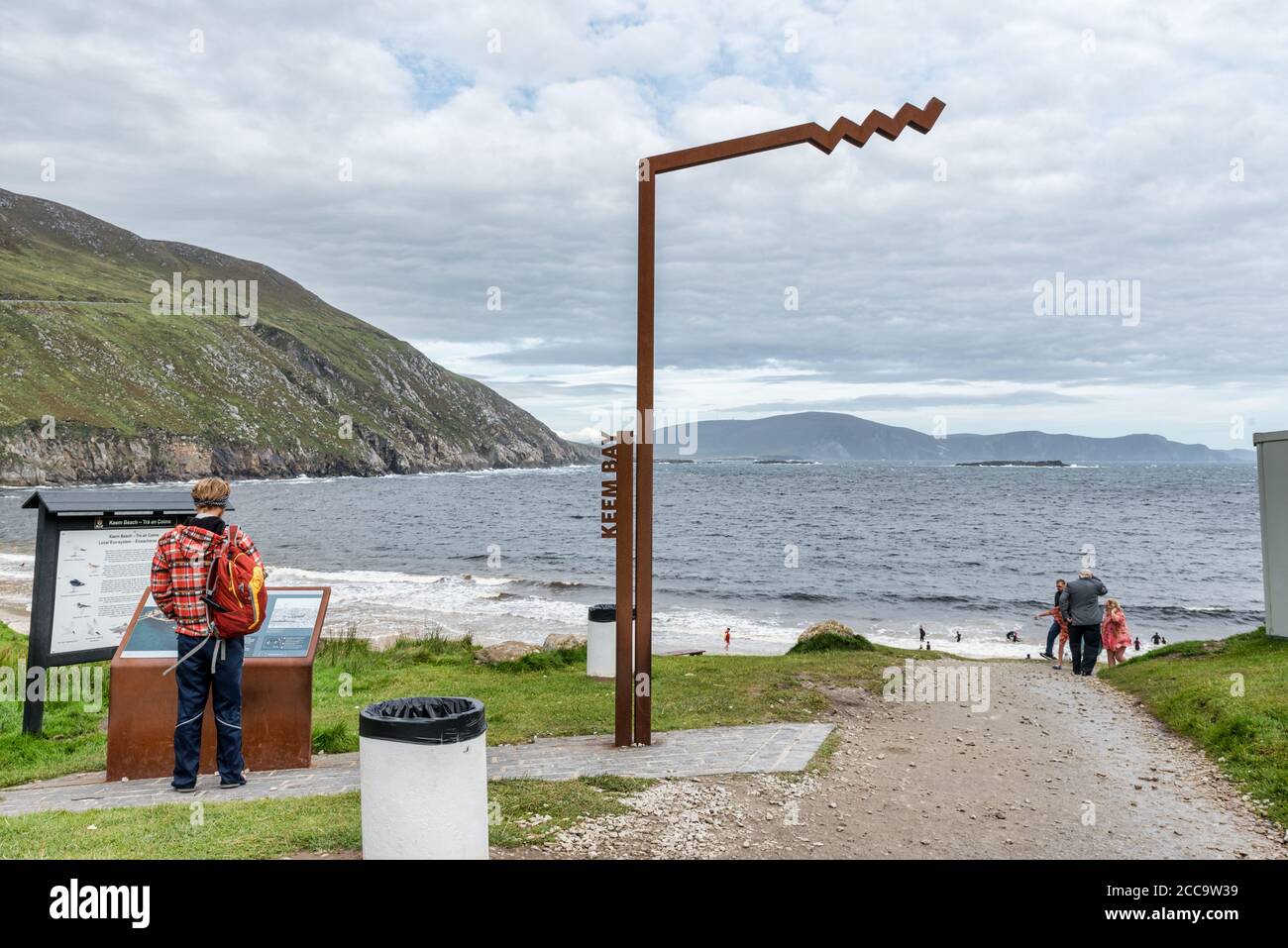 Achill, Ireland- Jul 30, 2020: Wild Atlantic Way viewing point at  Keem Bay on Achill Island County Mayo in Ireland Stock Photo