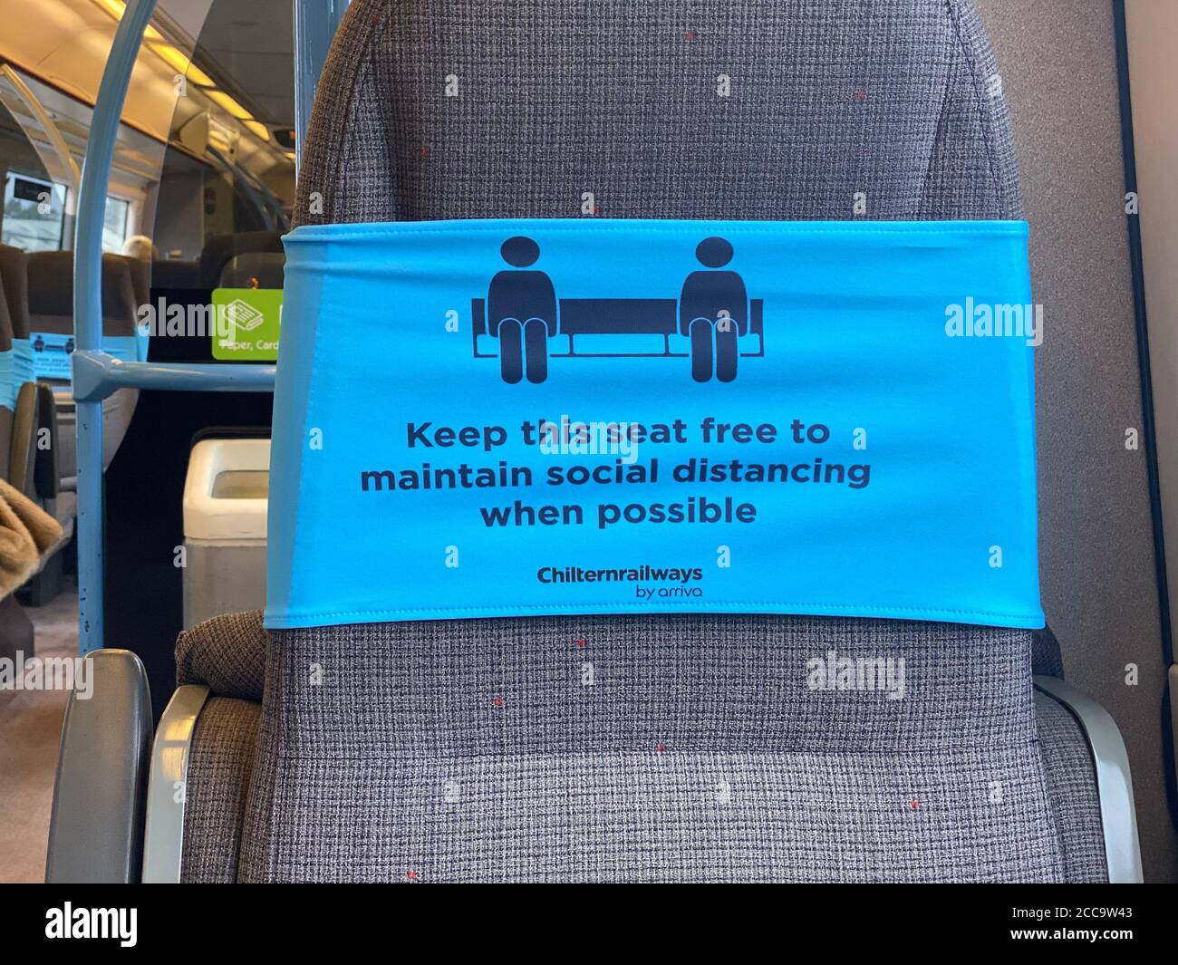 Oxford, UK - August 2020: Covid social distancing measures on a train Stock Photo