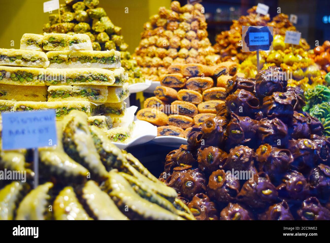 Belgian Pistachio Sweets in a shop window Stock Photo Alamy