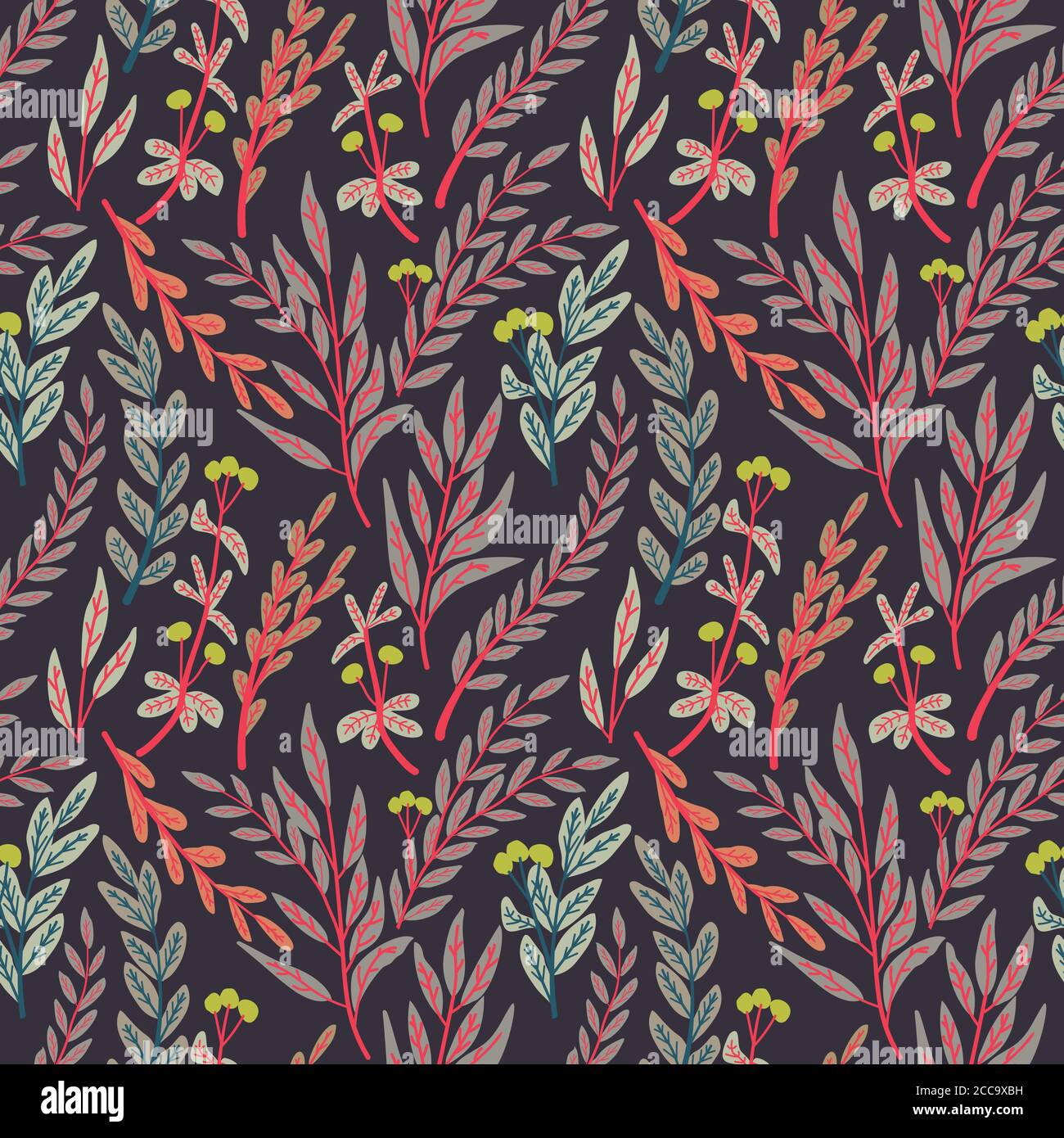 Modern seamless pattern with wild floral elements. flowers, herbs and ...