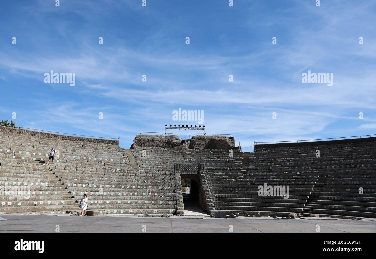 Rome, Italy. 19th Aug, 2020. People visit the Archaeological Park of Ostia Antica in Rome, Italy, Aug. 19, 2020. Ostia Antica is a large archaeological site near the modern town of Ostia. The site dates back to the 4th century BC, according to studies. Credit: Cheng Tingting/Xinhua/Alamy Live News Stock Photo