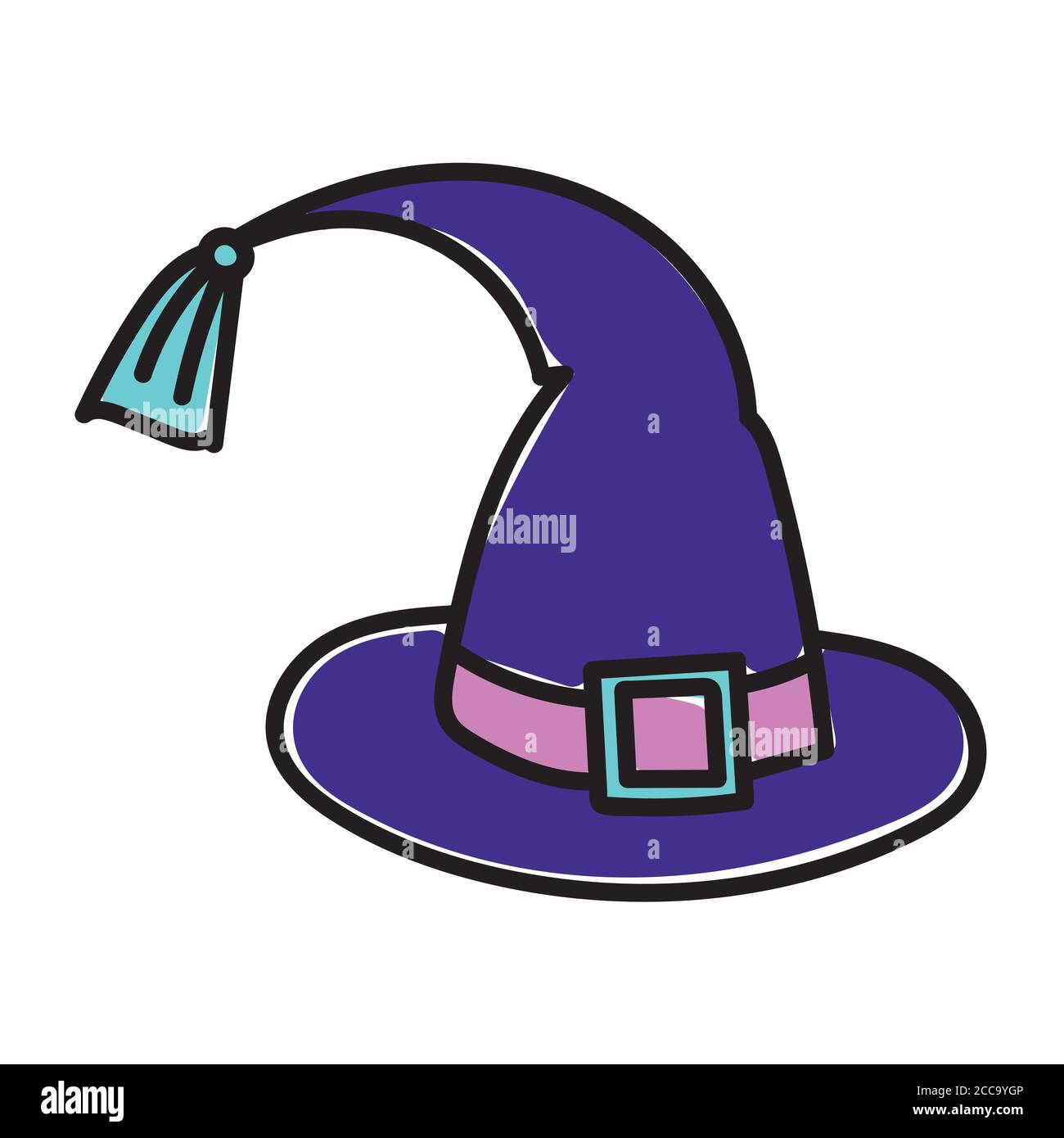 Witch hat vector icon. Hat sign for taro cards or game web design. Mystery vector symbol for fortune teller's website. Isolated purple object on white Stock Vector