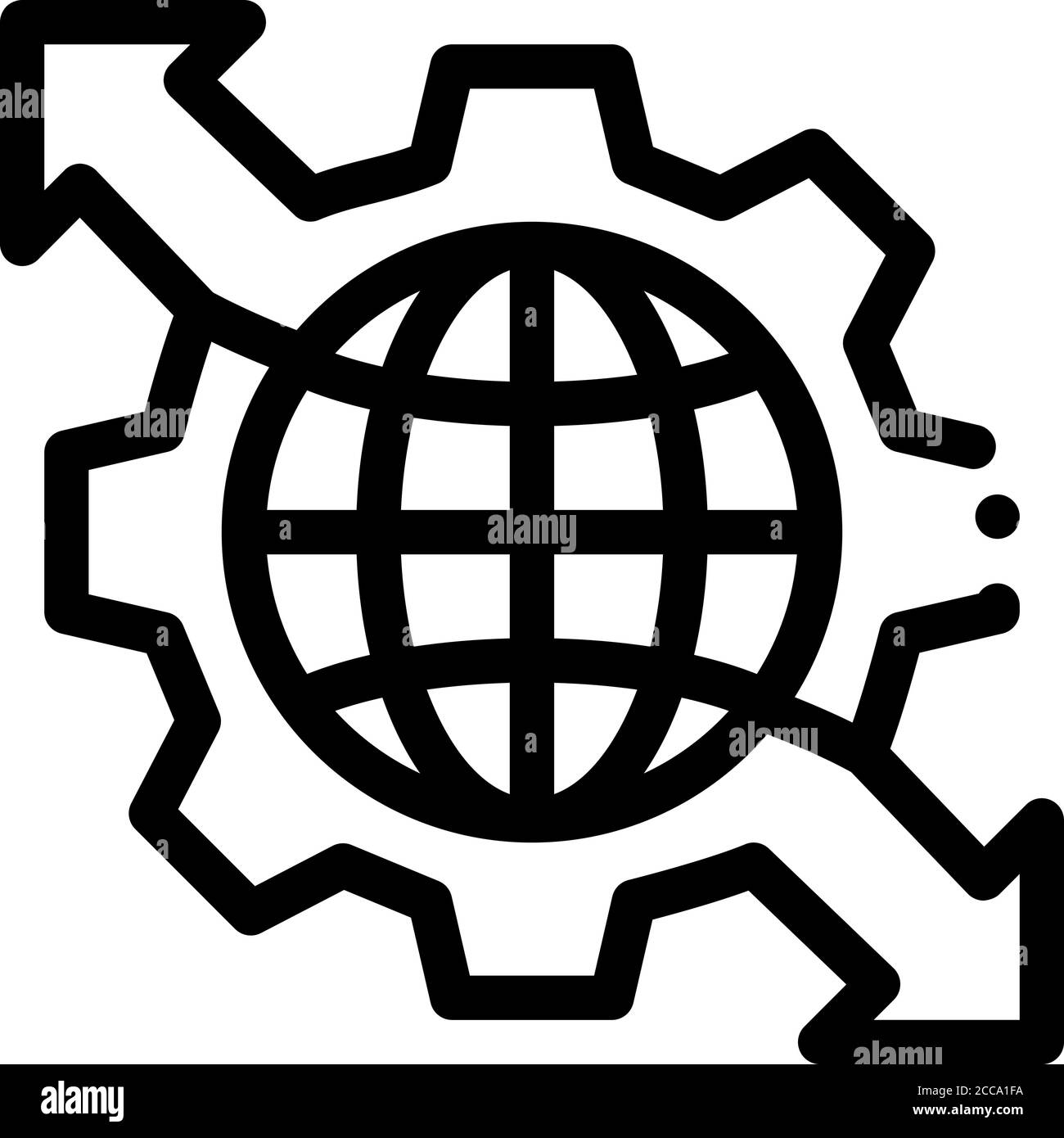 sphere and mechanical gear with arrows icon vector outline illustration ...