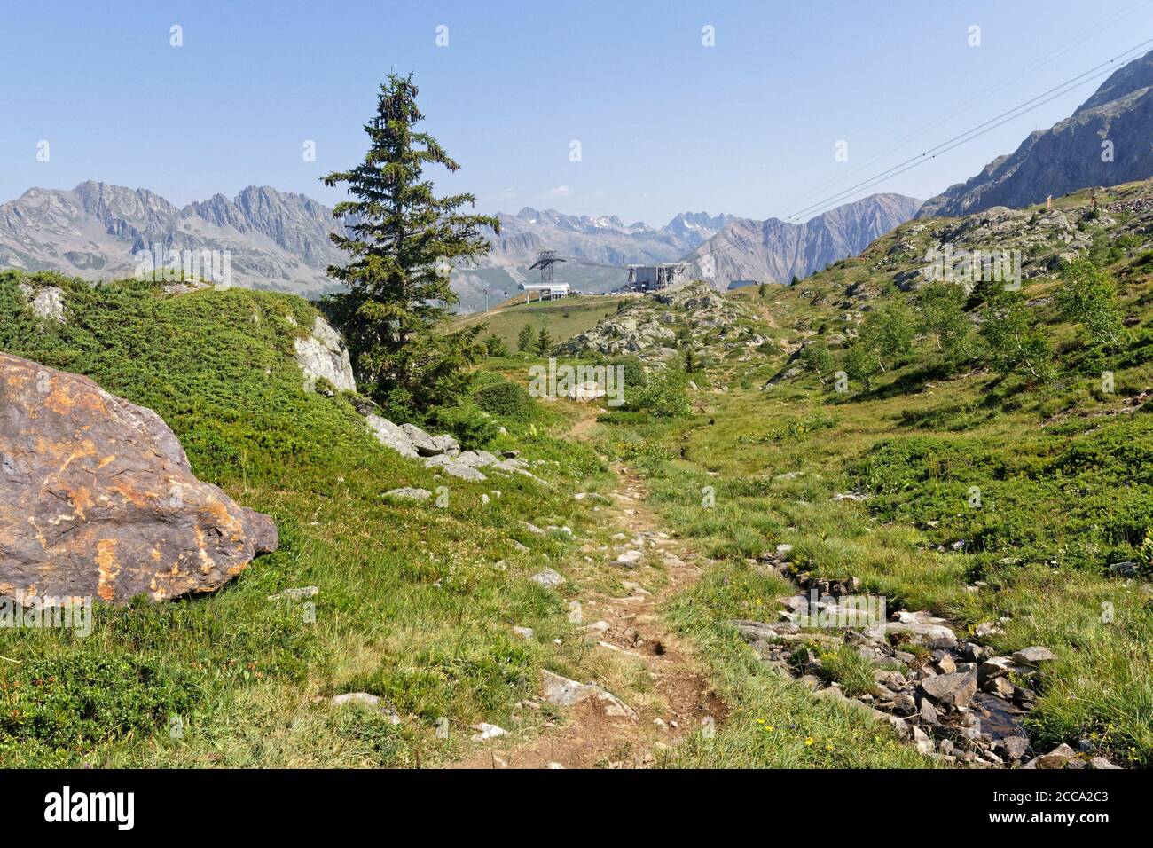 End of the lakes path, near the cable car of Alpettes Stock Photo