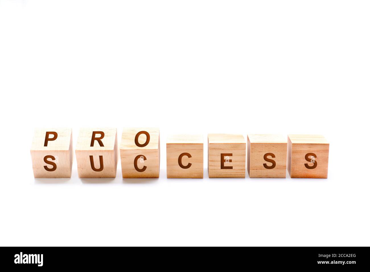 Wooden cube block flip over word process to success on wood table