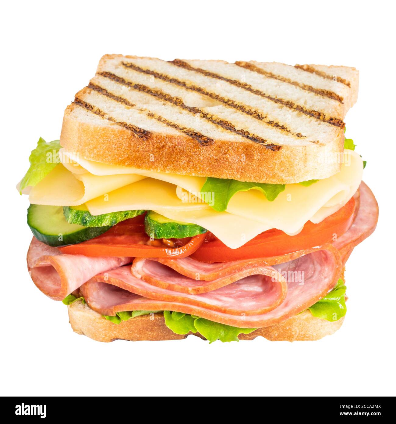 Sandwich with ham, cheese, tomato, lettuce and toasted bread isolated ...